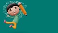 Happy child with pancil, cute boy cartoon character, 3d rendering