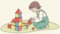 Happy child playing with construction blocks on floor, developmental play, vector design Generative AI Royalty Free Stock Photo