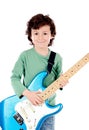 Happy child playing electric blue guitar Royalty Free Stock Photo