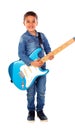 Happy child playing electric blue guitar Royalty Free Stock Photo