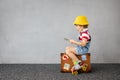 Happy child dreaming about summer vacation and travel Royalty Free Stock Photo