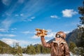 Happy child playing with toy airplane Royalty Free Stock Photo