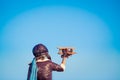 Happy child playing with toy airplane Royalty Free Stock Photo