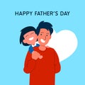 Happy child rides on his dad`s shoulder flat vector illustration for Happy father`s day poster background template design Royalty Free Stock Photo