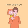 Happy child rides on his dad`s shoulder vector cartoon illustration for Happy father`s day poster background template design Royalty Free Stock Photo