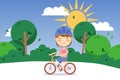 Happy child riding bicycle outdoor cartoon character vector illustration Royalty Free Stock Photo