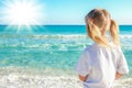 Happy child by the sea in the open air Royalty Free Stock Photo