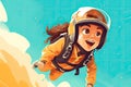 happy child skydiving fun in blue sky cartoon