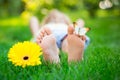 Happy child in spring park Royalty Free Stock Photo