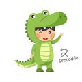 Happy child is wearing Crocodile animal costumes . Vector