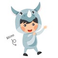 Happy child is wearing Rhinoceros animal costumes . Vector