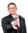 Happy child wearing suit that is too big