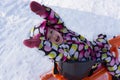 Happy child on winter and snowy background Royalty Free Stock Photo