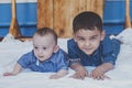 Happy childhood concept. Happy brothers portrait. 6 years and 6 months old boys having fun. Two little kids smiling having good Royalty Free Stock Photo