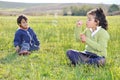 Happy childhood on green Royalty Free Stock Photo