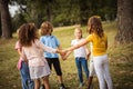 Happy childhood.  Large group of school kids having fun in nature Royalty Free Stock Photo