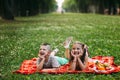 Happy childhood moments picnic nature concept.