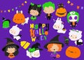 Happy Childish Collection with Cute Halloween Elements and Kids Royalty Free Stock Photo