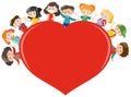 Happy children around red heart