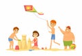 Happy children on the beach - cartoon people character illustration Royalty Free Stock Photo