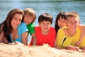 Happy children on beach sand Royalty Free Stock Photo