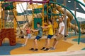 Happy children, boys, playing on playground in Tel Aviv, israel on hot summer day Royalty Free Stock Photo