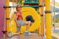 Happy children, boys, playing on playground in Tel Aviv, israel on hot summer day Royalty Free Stock Photo