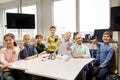 Happy children building robots at robotics school Royalty Free Stock Photo