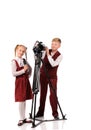 happy children with camera and microphone