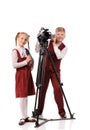 happy children with camera and microphone Royalty Free Stock Photo