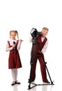 happy children with camera and microphone Royalty Free Stock Photo