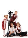 happy children with camera and microphone Royalty Free Stock Photo