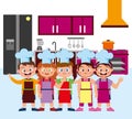 Happy children chefs smiling cartoon. vector