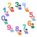 Happy children in circle hold numbers. Little kids learn number math. Education young friends, elementary school