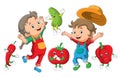 The happy children are dancing with the vegetables Royalty Free Stock Photo
