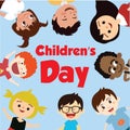 Happy children day background. Vector illustration of Universal Children day poster. Greeting card. Flat. Round frame. - Vector Royalty Free Stock Photo