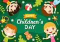 Happy Children Day Vector Illustration with Boy and Girl Kids in Toys on Background Cartoon Hand Drawn for Landing Page Templates Royalty Free Stock Photo