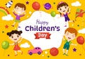 Happy Children Day Vector Illustration with Boy and Girl Kids in Toys on Background Cartoon Hand Drawn for Landing Page Templates Royalty Free Stock Photo