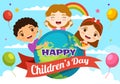 Happy Children Day Vector Illustration with Boy and Girl Kids in Toys on Background Cartoon Hand Drawn for Landing Page Templates Royalty Free Stock Photo