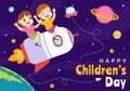 Happy Children Day Vector Illustration with Boy and Girl Kids in Toys on Background Cartoon Hand Drawn for Landing Page Templates Royalty Free Stock Photo