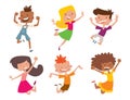 Happy children in different positions big vector jumping cheerful child group and funny cartoon kids joyful team Royalty Free Stock Photo