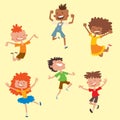 Happy children in different positions big vector jumping cheerful child group and funny cartoon kids joyful team
