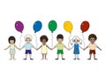 Happy children of different races with balloons. International Children`s Day