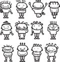 Happy children doodle set. Funny small kids play, run and jump. Set of elements in childish doodle style. Hand drawn