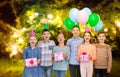 Happy children with gifts at birthday party Royalty Free Stock Photo