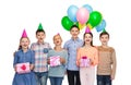 Happy children with gifts on birthday party Royalty Free Stock Photo