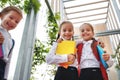 Happy children girlfriend schoolgirl student elementary school Royalty Free Stock Photo