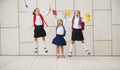 Happy children girlfriend schoolgirl student elementary school