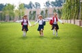 Happy children girlfriend schoolgirl student elementary school