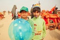 Happy children having fun on desert carnival during the Desert Festival in India